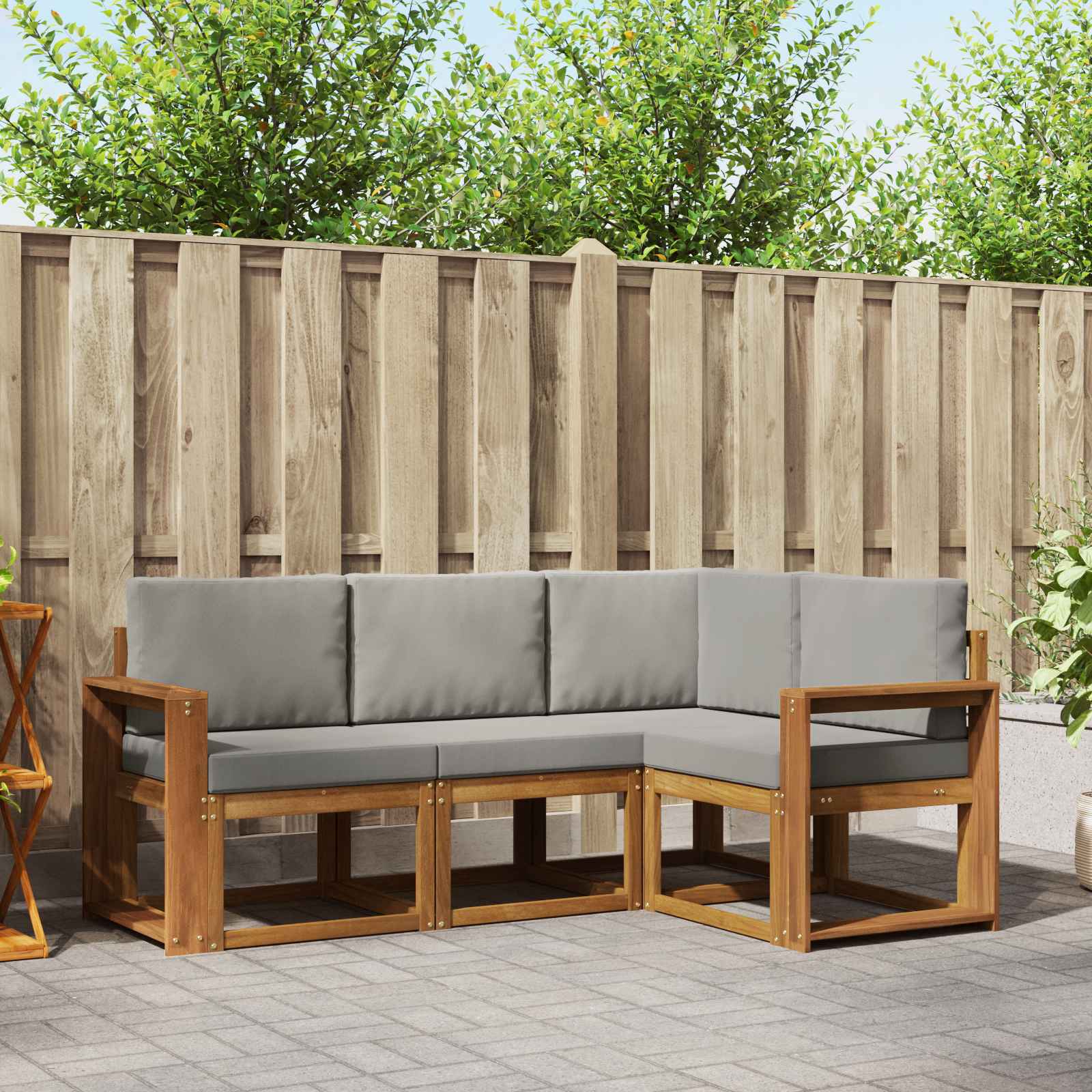 Outdoor-Sofagarnitur mit Kissen 4 pcs Natürlich und Hellgrau