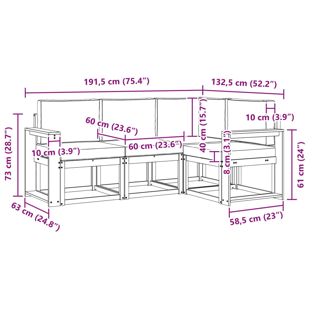 Outdoor-Sofagarnitur mit Kissen 4 pcs Natürlich und Hellgrau