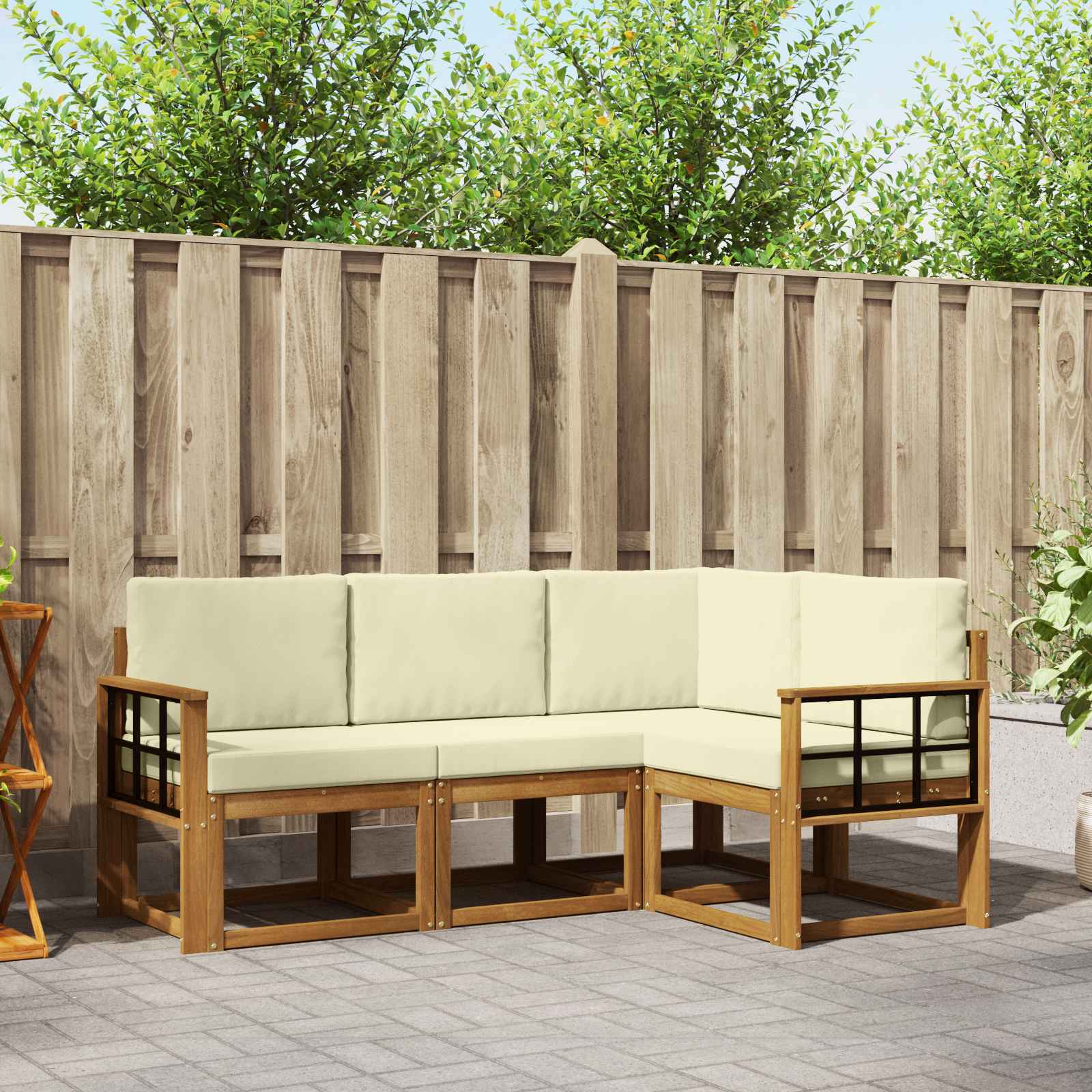 Outdoor-Sofagarnitur mit Kissen 4 pcs Natur und Creme