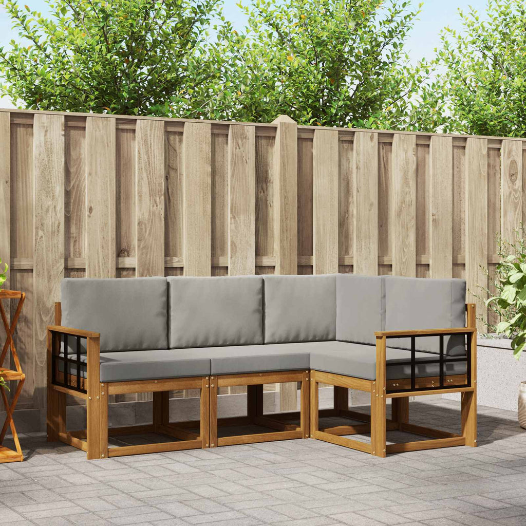 Outdoor-Sofagarnitur mit Kissen 4 pcs Natürlich und Hellgrau