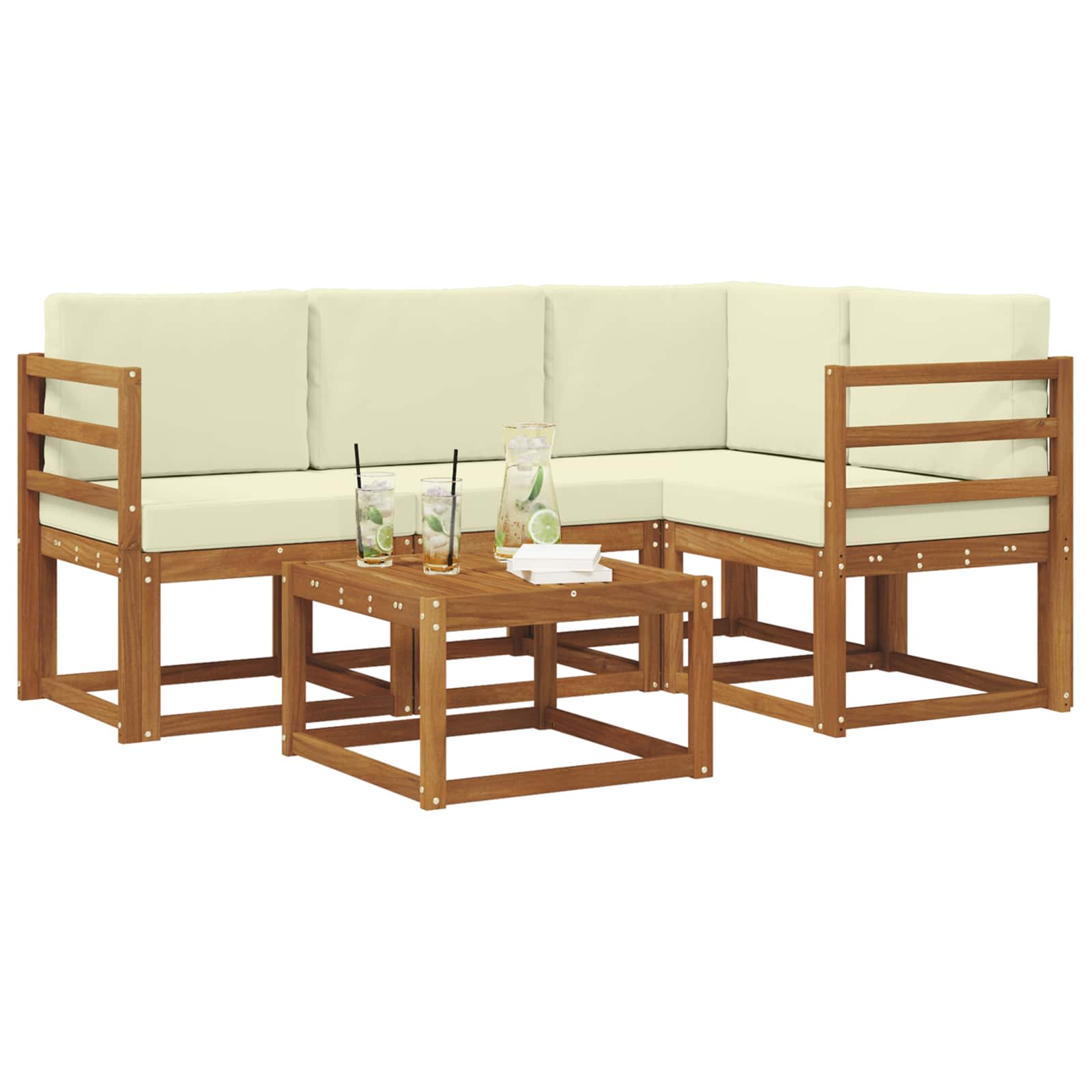 Outdoor-Sofagarnitur mit Kissen 5 pcs Natur und Creme