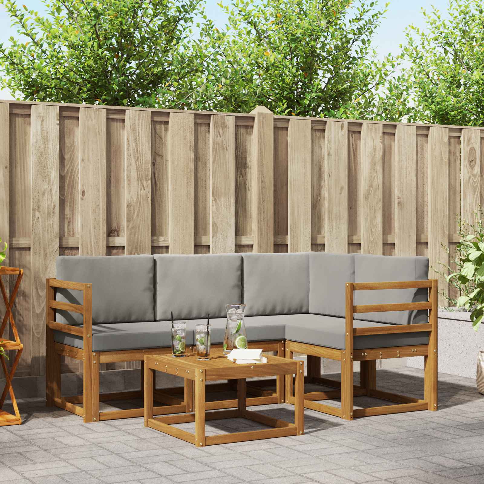 Outdoor-Sofagarnitur mit Kissen 5 pcs Natürlich und Hellgrau