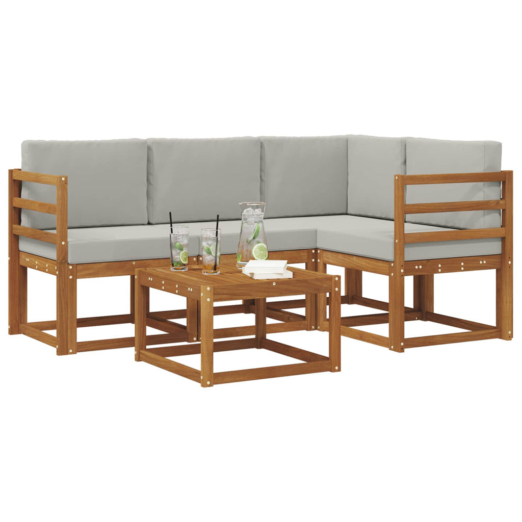 Outdoor-Sofagarnitur mit Kissen 5 pcs Natürlich und Hellgrau