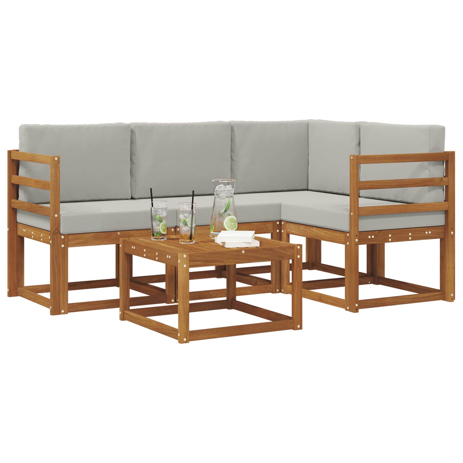 Outdoor-Sofagarnitur mit Kissen 5 pcs Natürlich und Hellgrau