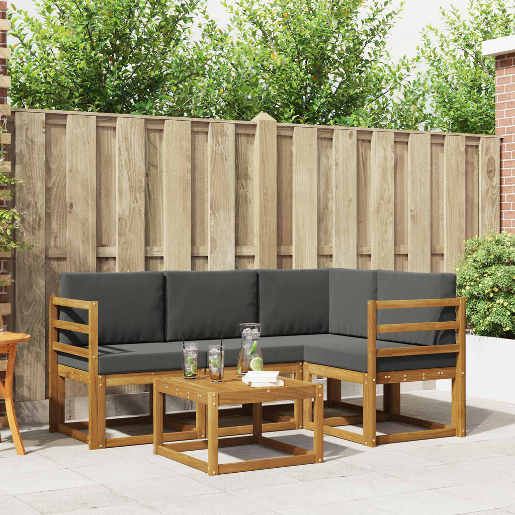 Outdoor-Sofagarnitur mit Kissen 5 pcs Natur und Anthrazit