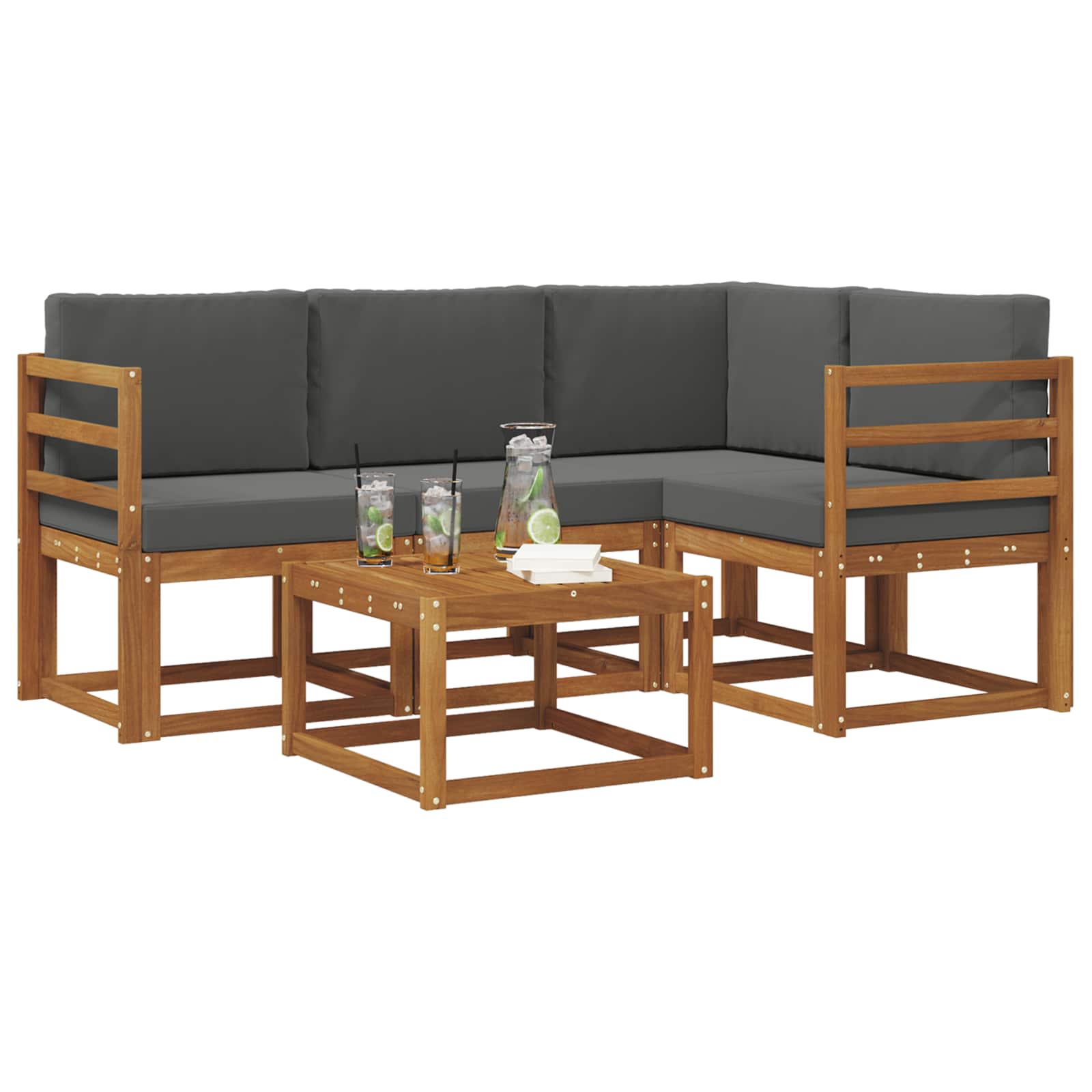 Outdoor-Sofagarnitur mit Kissen 5 pcs Natur und Anthrazit