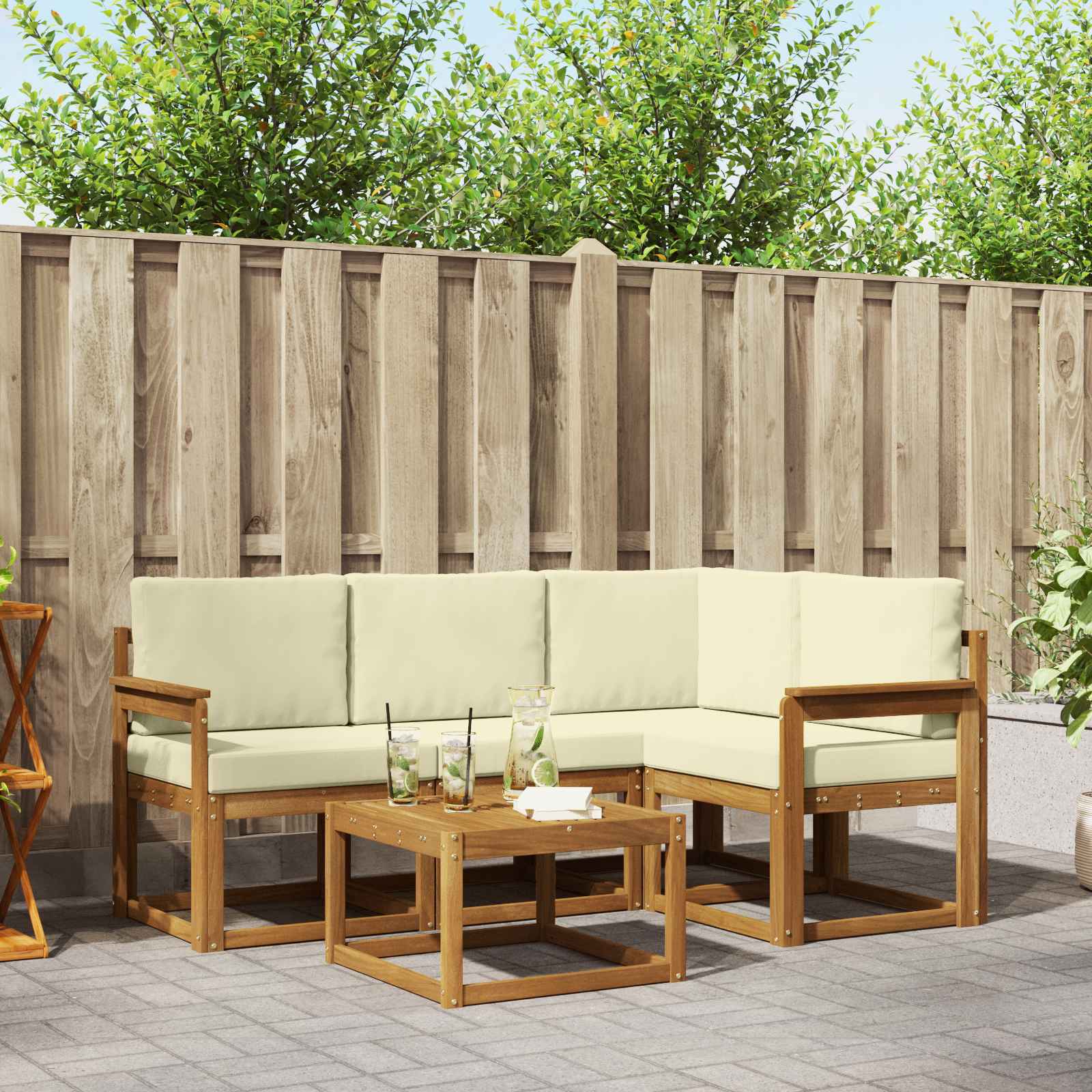 Outdoor-Sofagarnitur mit Kissen 5 pcs Natur und Creme