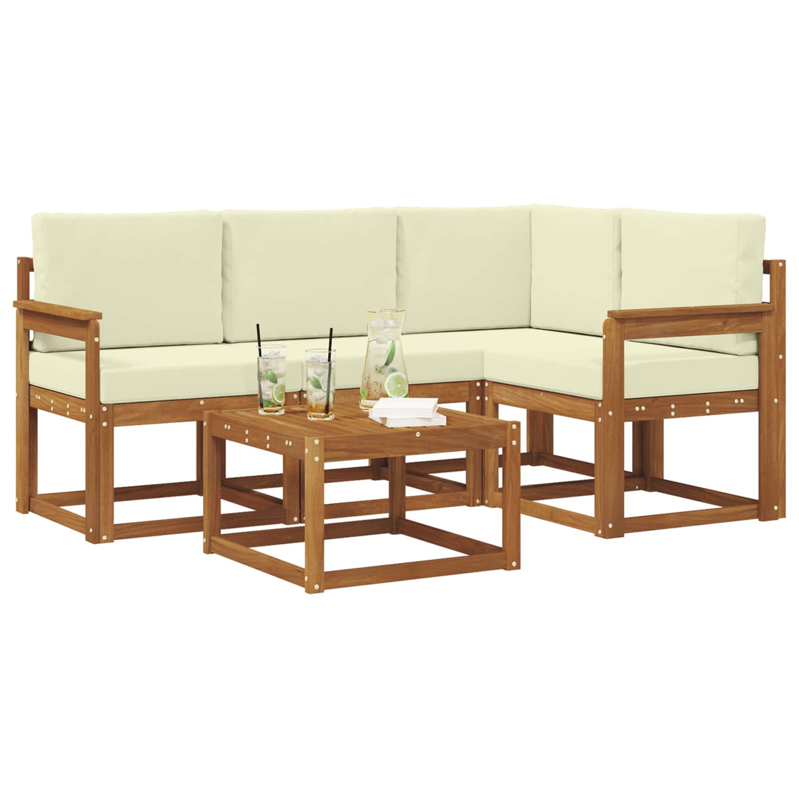 Outdoor-Sofagarnitur mit Kissen 5 pcs Natur und Creme