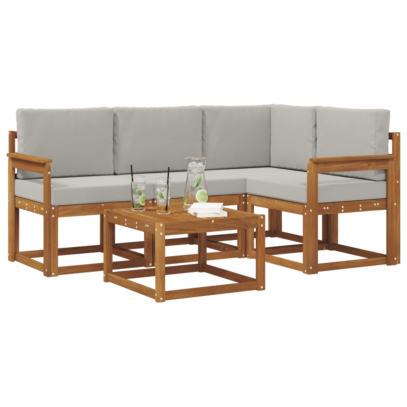 Outdoor-Sofagarnitur mit Kissen 5 pcs Natürlich und Hellgrau