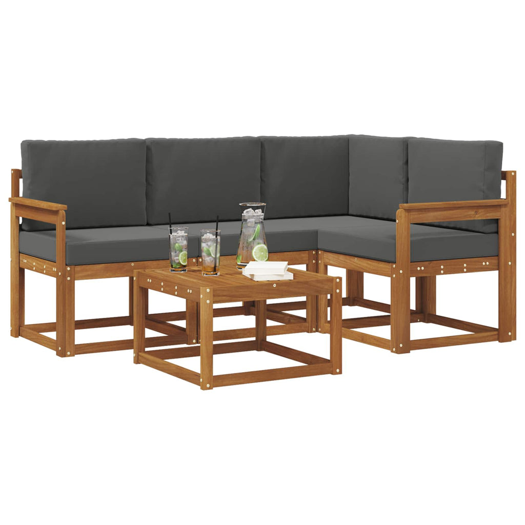 Outdoor-Sofagarnitur mit Kissen 5 pcs Natur und Anthrazit