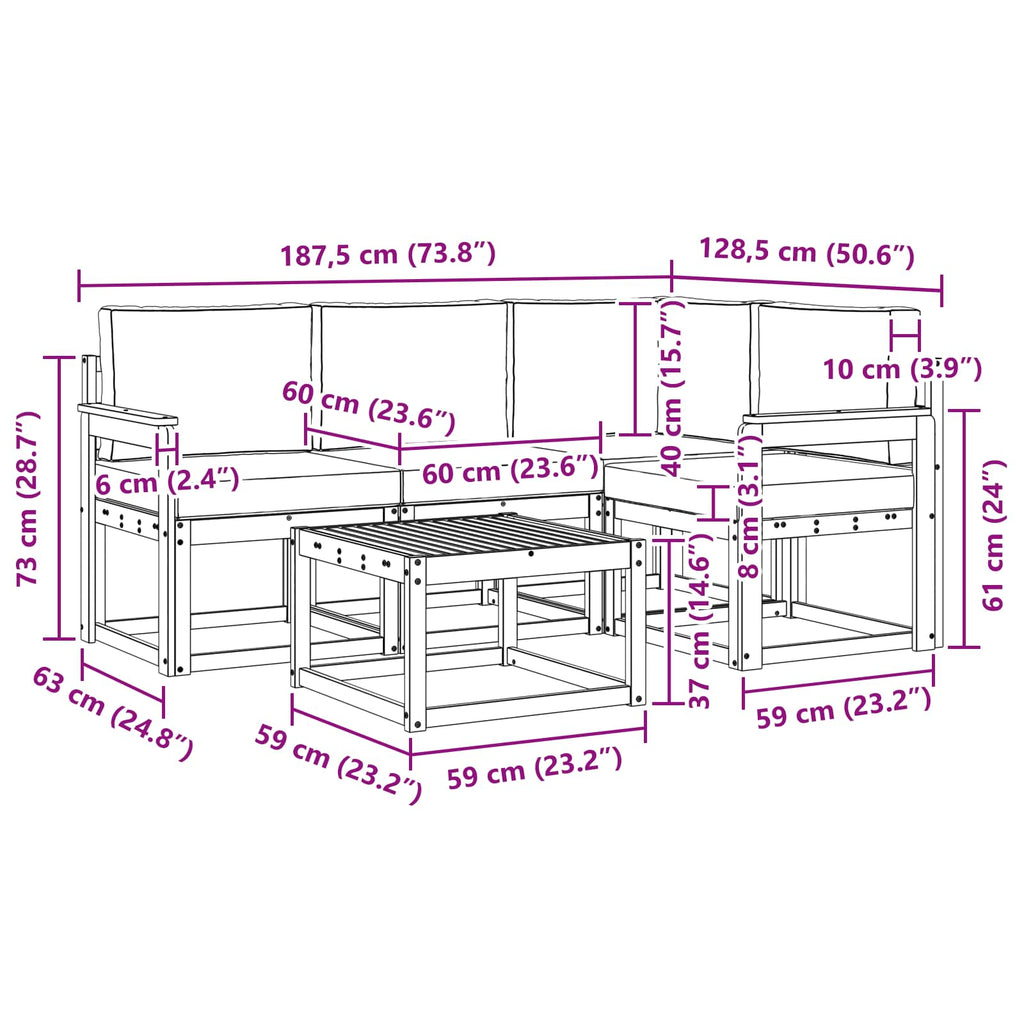Outdoor-Sofagarnitur mit Kissen 5 pcs Natur und Anthrazit