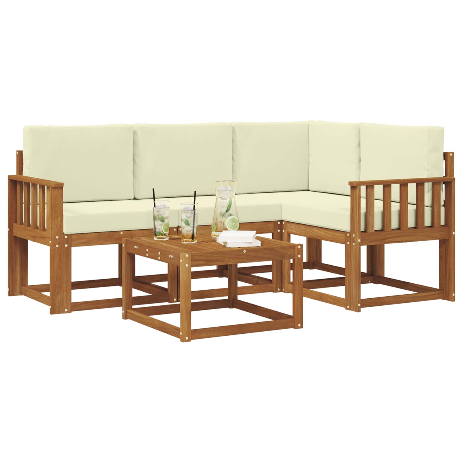 Outdoor-Sofagarnitur mit Kissen 5 pcs Natur und Creme