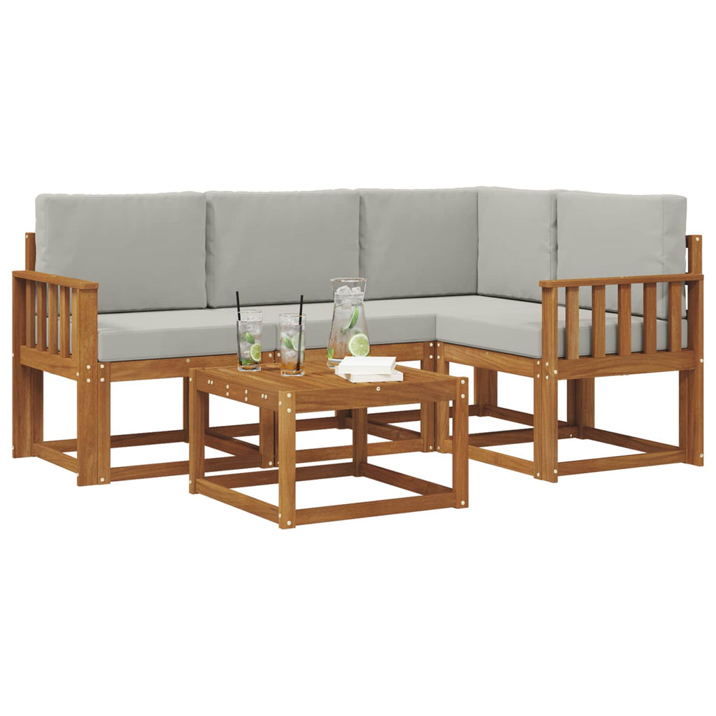 Outdoor-Sofagarnitur mit Kissen 5 pcs Natürlich und Hellgrau