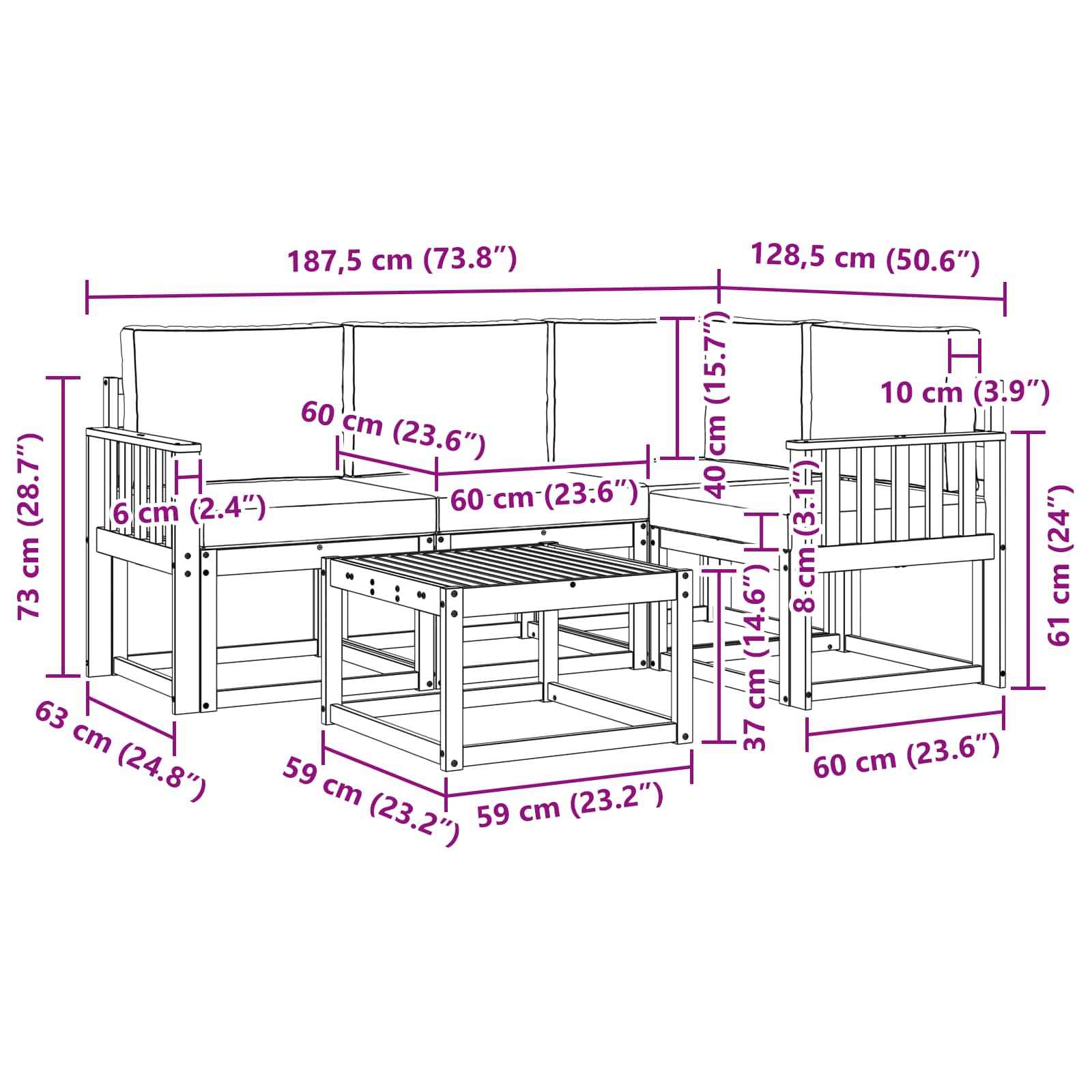Outdoor-Sofagarnitur mit Kissen 5 pcs Natur und Anthrazit