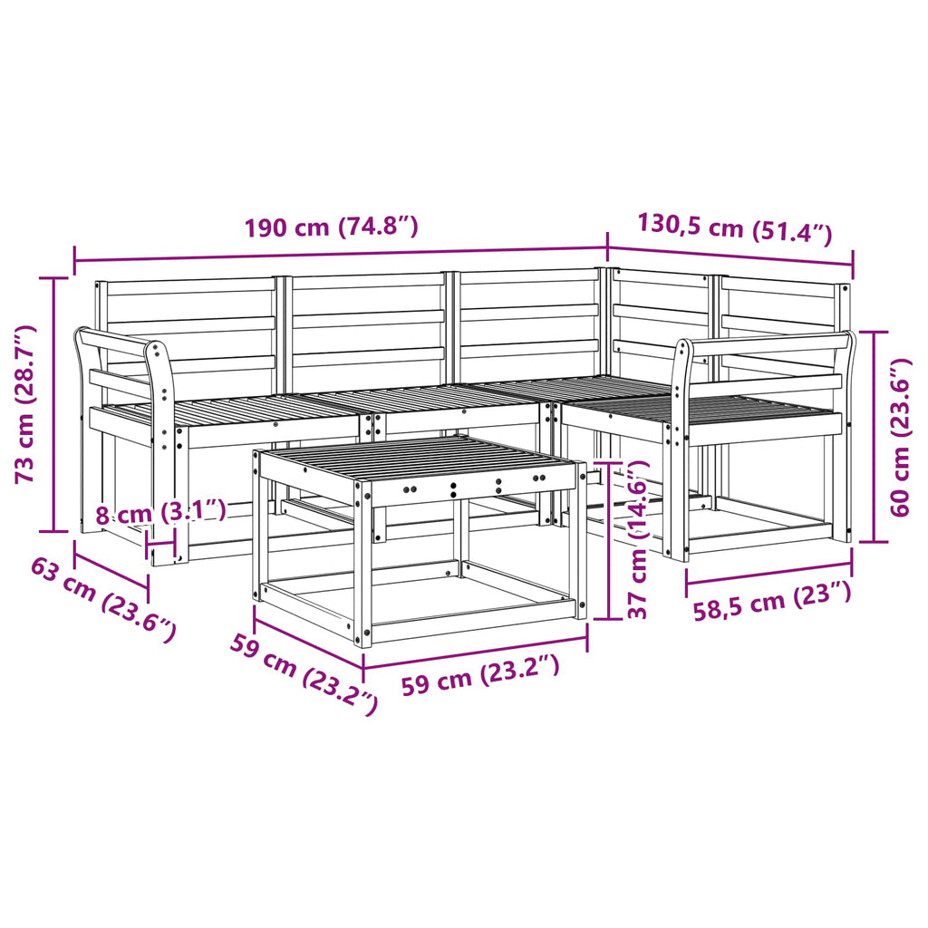 Outdoor-Sofagarnitur 5 pcs Natur Massivholz Akazie