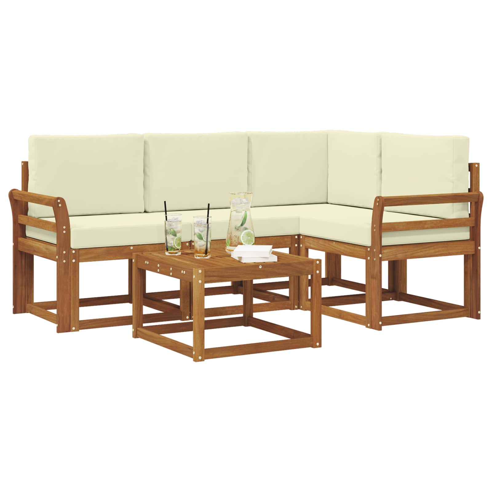 Outdoor-Sofagarnitur mit Kissen 5 pcs Natur und Creme