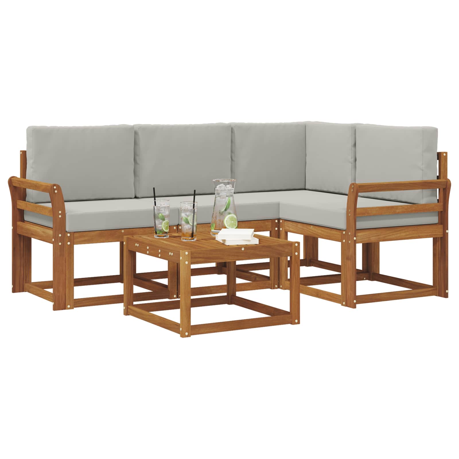 Outdoor-Sofagarnitur mit Kissen 5 pcs Natürlich und Hellgrau