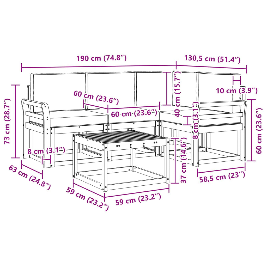 Outdoor-Sofagarnitur mit Kissen 5 pcs Natürlich und Hellgrau