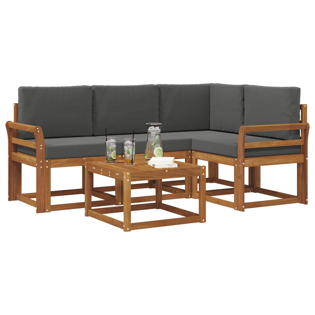 Outdoor-Sofagarnitur mit Kissen 5 pcs Natur und Anthrazit