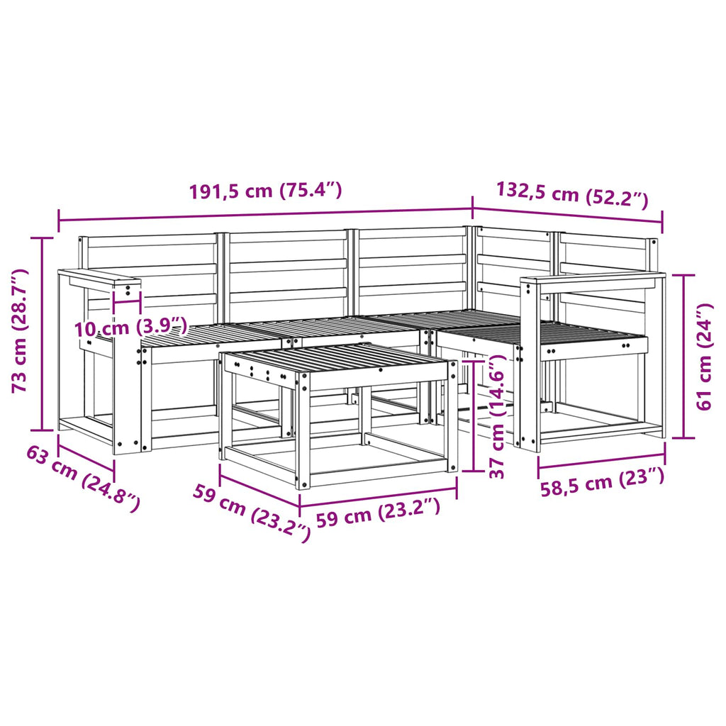 Outdoor-Sofagarnitur 5 pcs Natur Massivholz Akazie