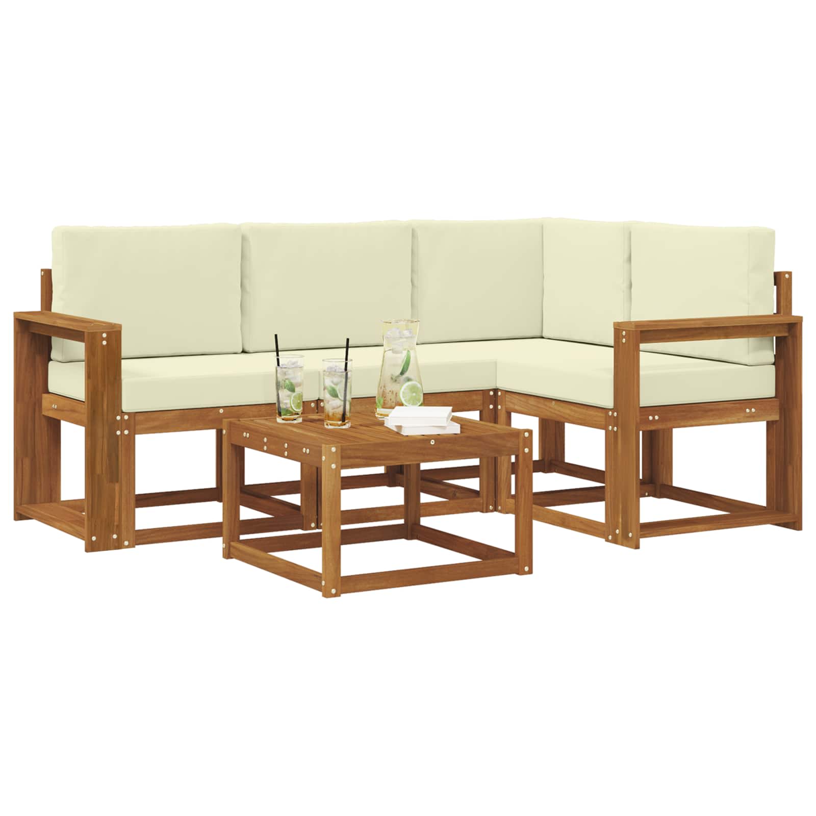Outdoor-Sofagarnitur mit Kissen 5 pcs Natur und Creme