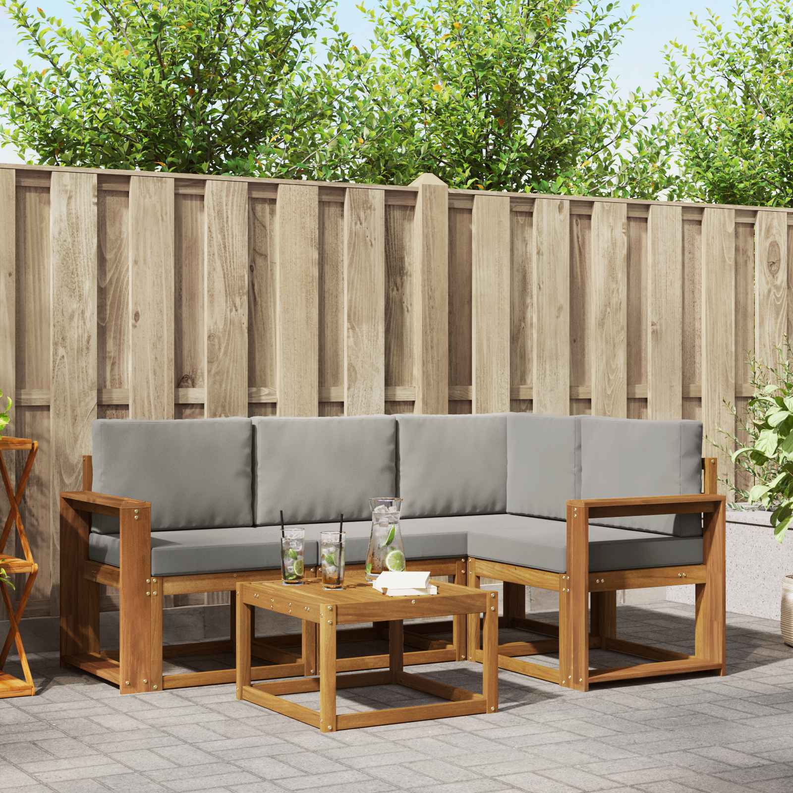 Outdoor-Sofagarnitur mit Kissen 5 pcs Natürlich und Hellgrau