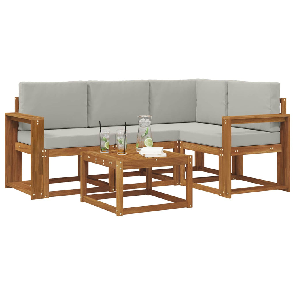 Outdoor-Sofagarnitur mit Kissen 5 pcs Natürlich und Hellgrau