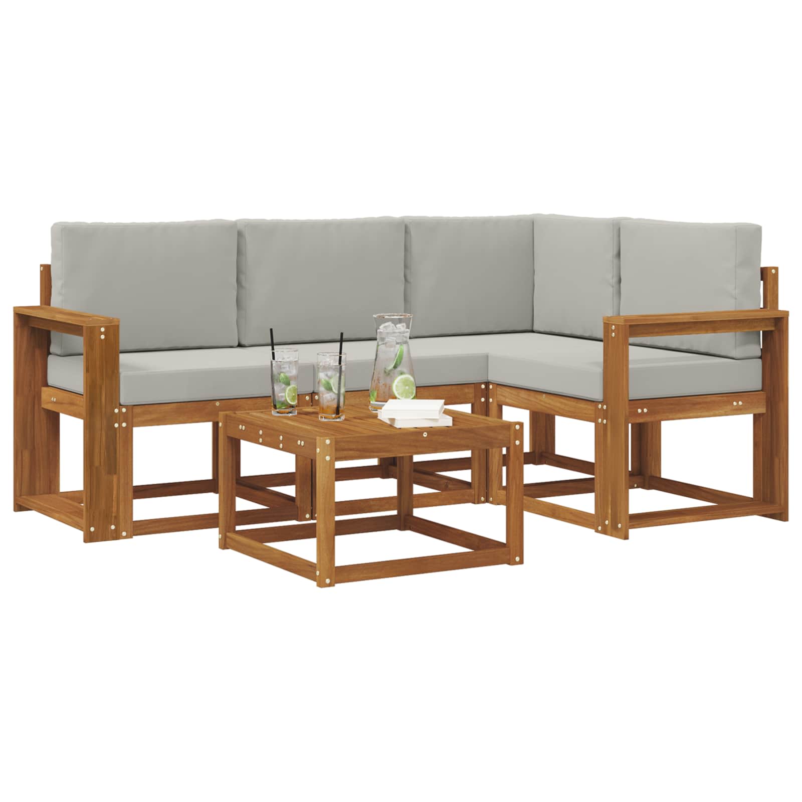 Outdoor-Sofagarnitur mit Kissen 5 pcs Natürlich und Hellgrau