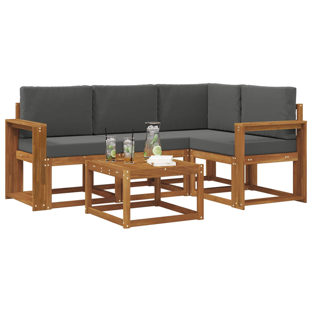 Outdoor-Sofagarnitur mit Kissen 5 pcs Natur und Anthrazit
