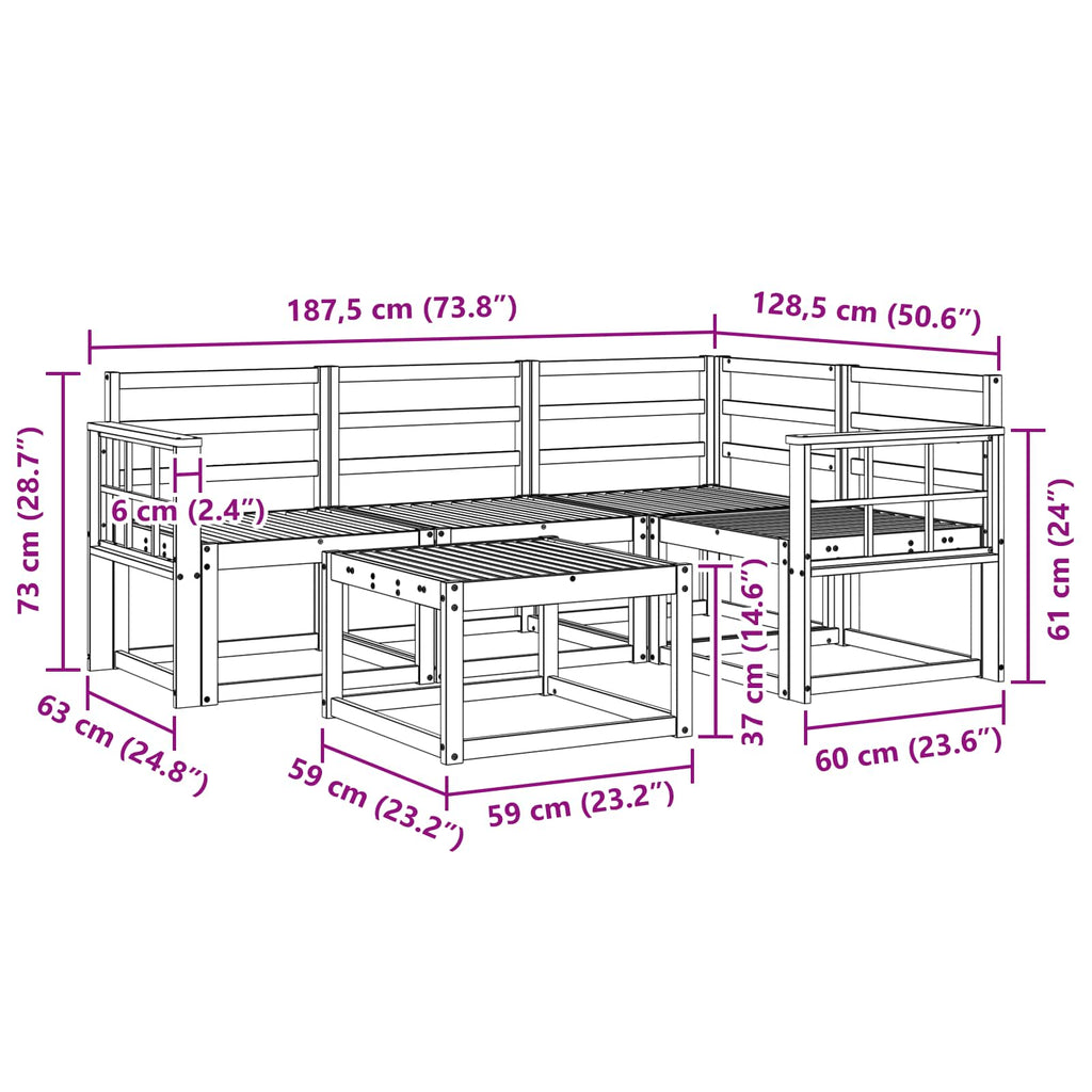 Outdoor-Sofagarnitur 5 pcs Natur Massivholz Akazie