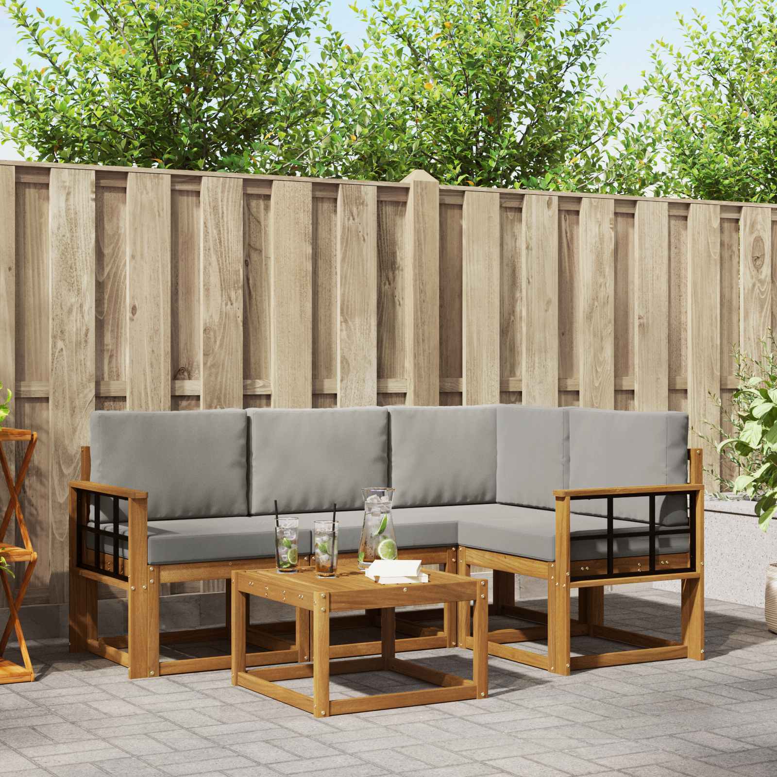 Outdoor-Sofagarnitur mit Kissen 5 pcs Natürlich und Hellgrau