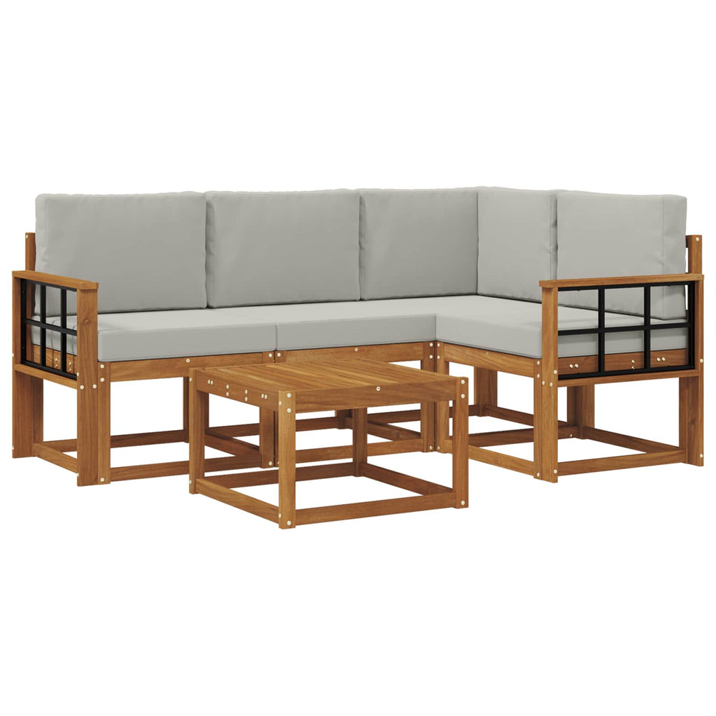 Outdoor-Sofagarnitur mit Kissen 5 pcs Natürlich und Hellgrau