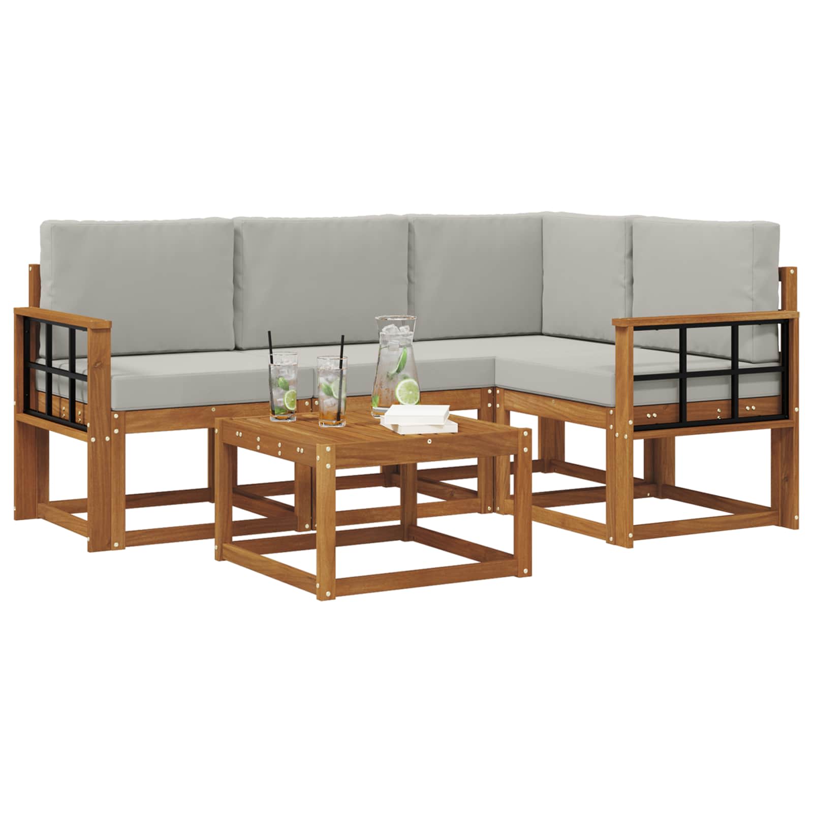 Outdoor-Sofagarnitur mit Kissen 5 pcs Natürlich und Hellgrau