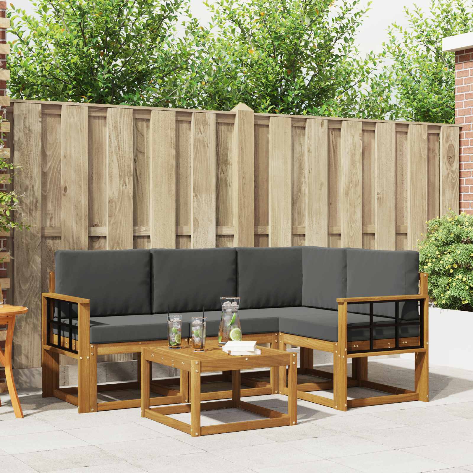 Outdoor-Sofagarnitur mit Kissen 5 pcs Natur und Anthrazit