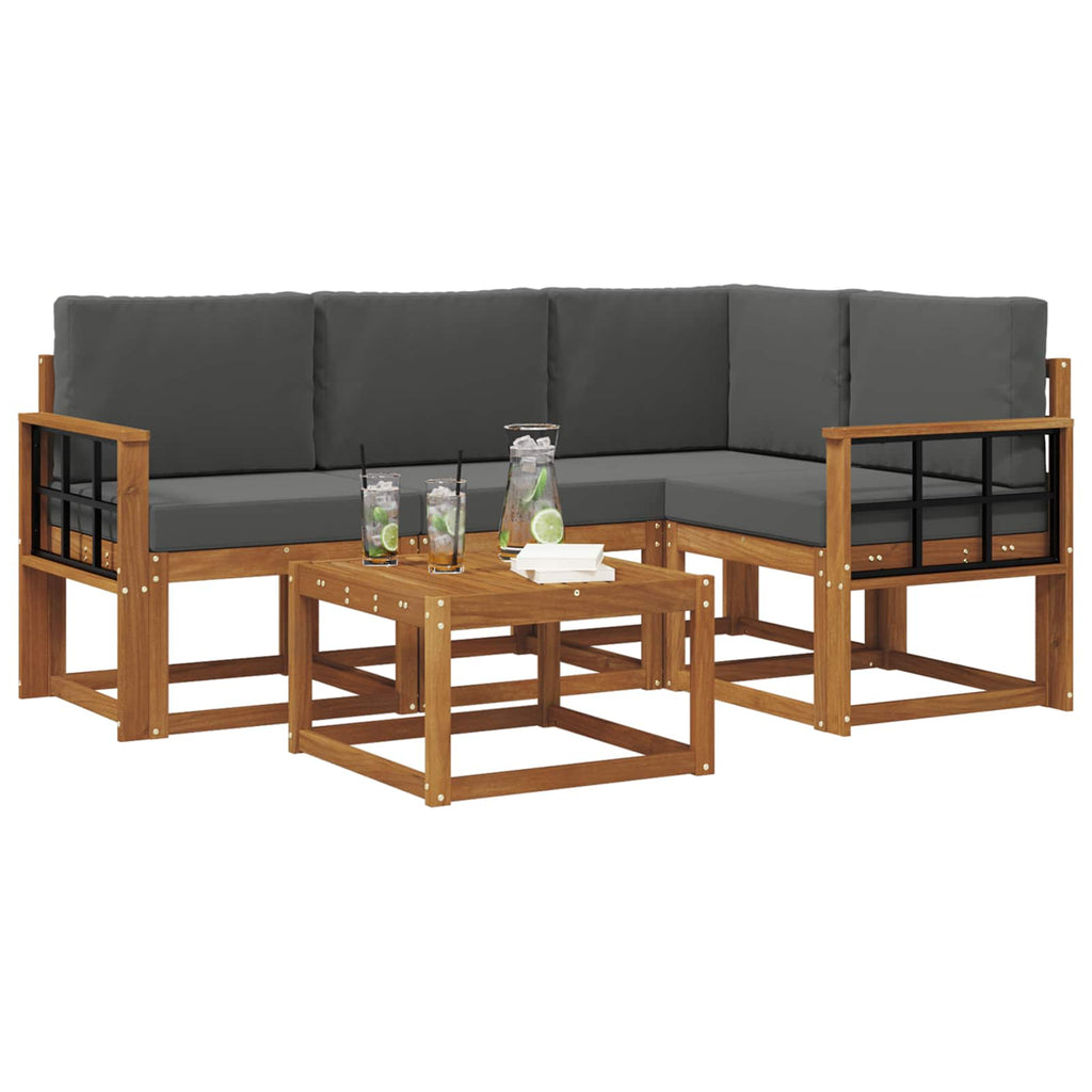 Outdoor-Sofagarnitur mit Kissen 5 pcs Natur und Anthrazit