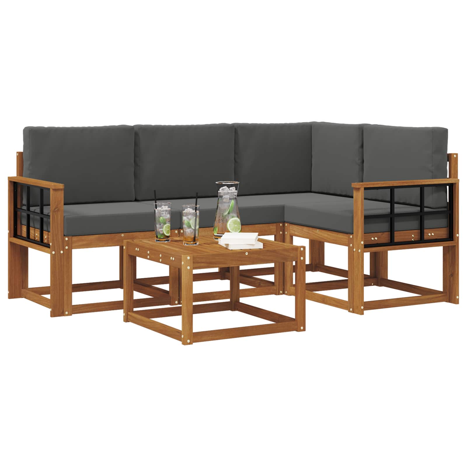 Outdoor-Sofagarnitur mit Kissen 5 pcs Natur und Anthrazit
