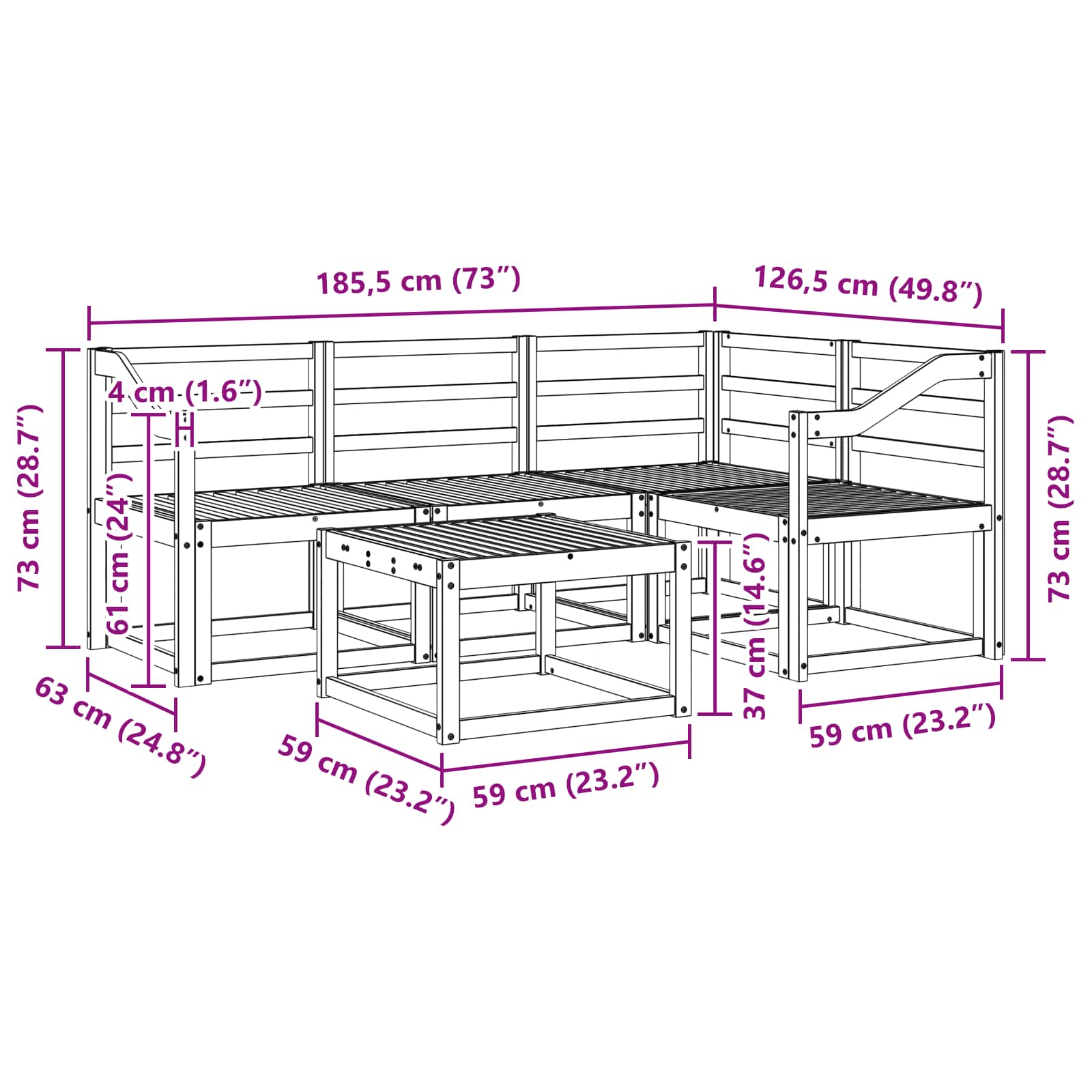 Outdoor-Sofagarnitur 5 pcs Natur Massivholz Akazie