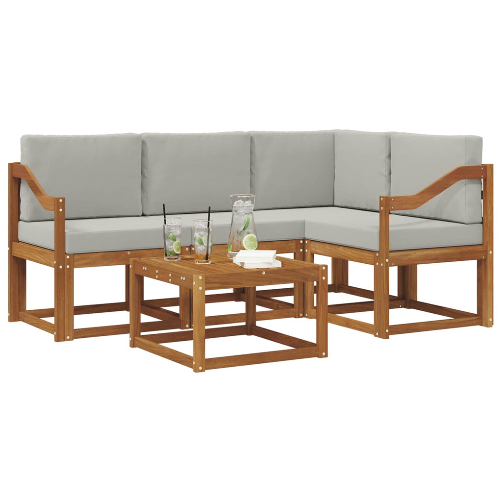 Outdoor-Sofagarnitur mit Kissen 5 pcs Natürlich und Hellgrau