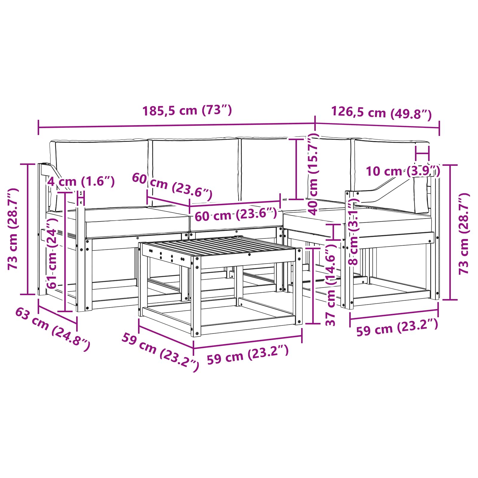 Outdoor-Sofagarnitur mit Kissen 5 pcs Natürlich und Hellgrau