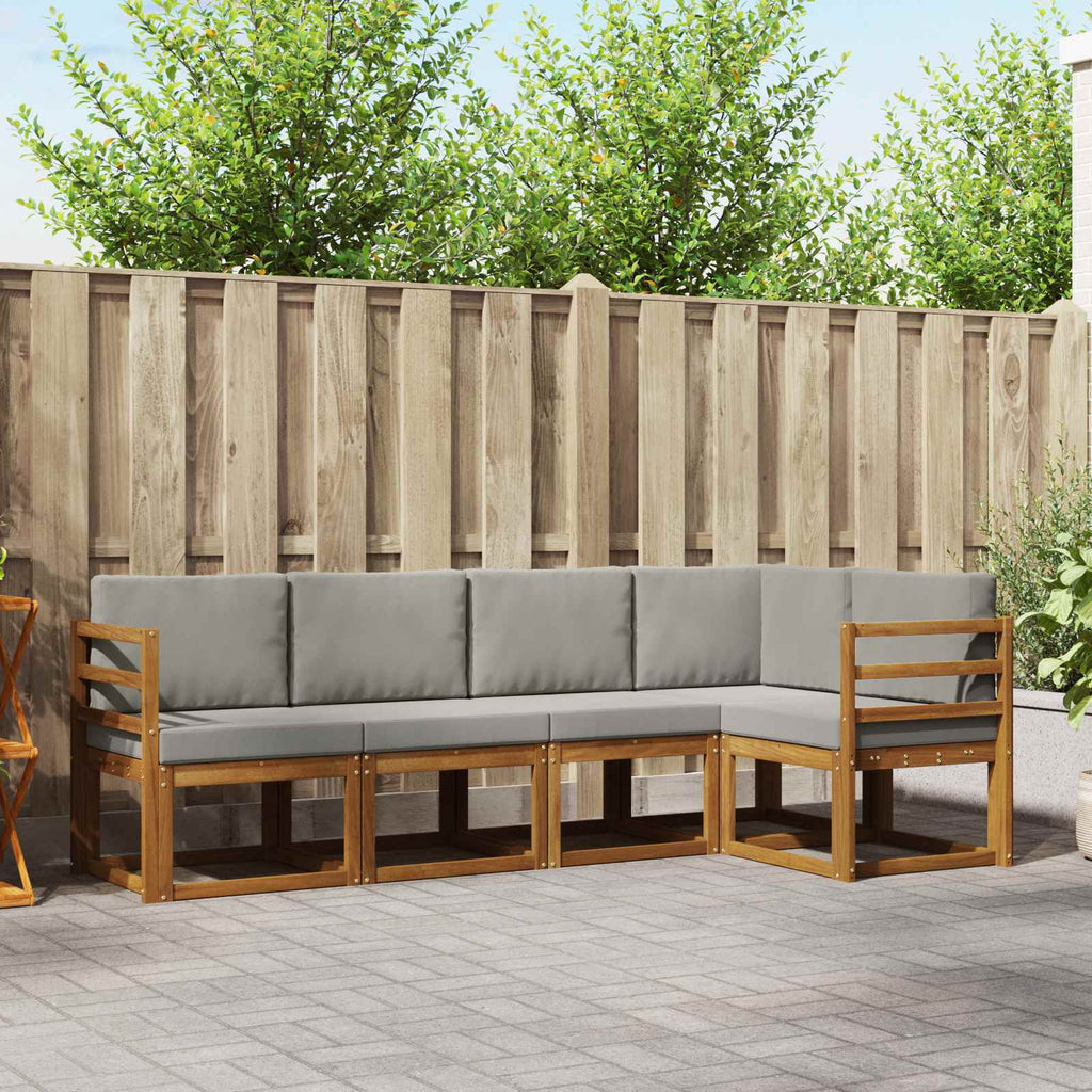 Outdoor-Sofagarnitur mit Kissen 5 pcs Natürlich und Hellgrau