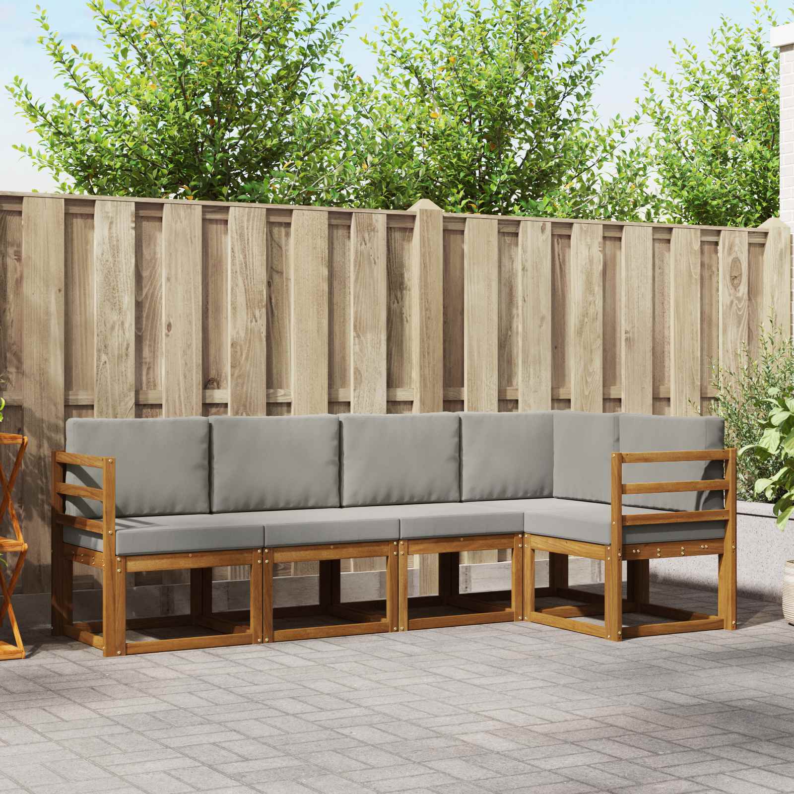 Outdoor-Sofagarnitur mit Kissen 5 pcs Natürlich und Hellgrau