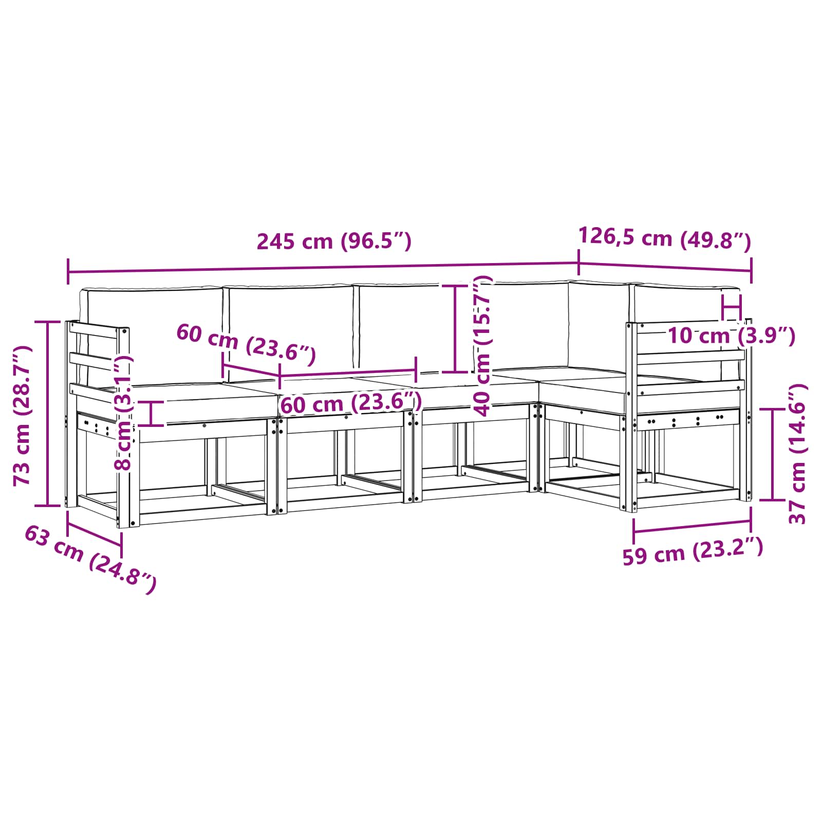 Outdoor-Sofagarnitur mit Kissen 5 pcs Natürlich und Hellgrau