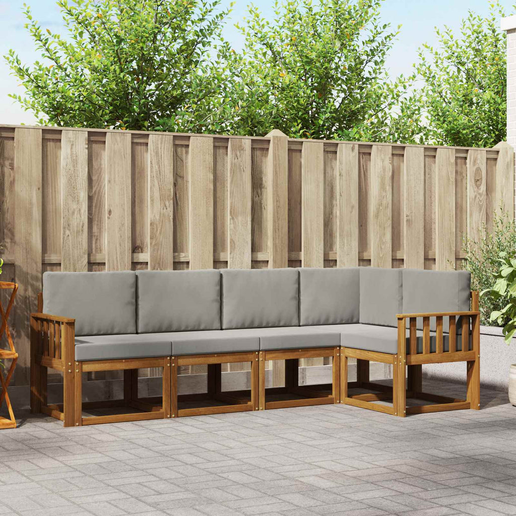 Outdoor-Sofagarnitur mit Kissen 5 pcs Natürlich und Hellgrau