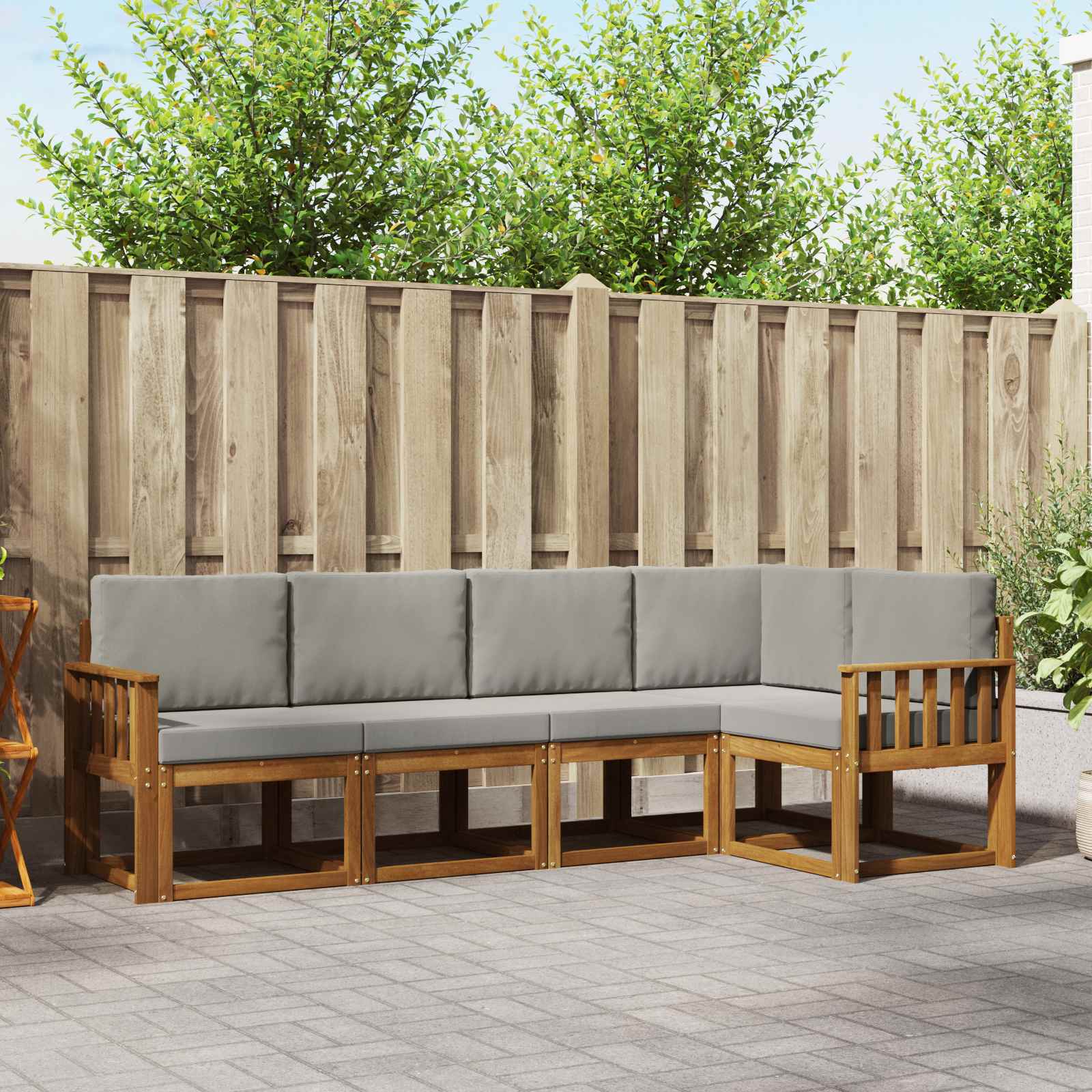 Outdoor-Sofagarnitur mit Kissen 5 pcs Natürlich und Hellgrau