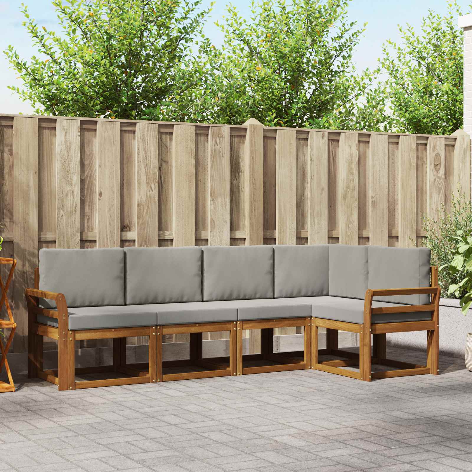 Outdoor-Sofagarnitur mit Kissen 5 pcs Natürlich und Hellgrau