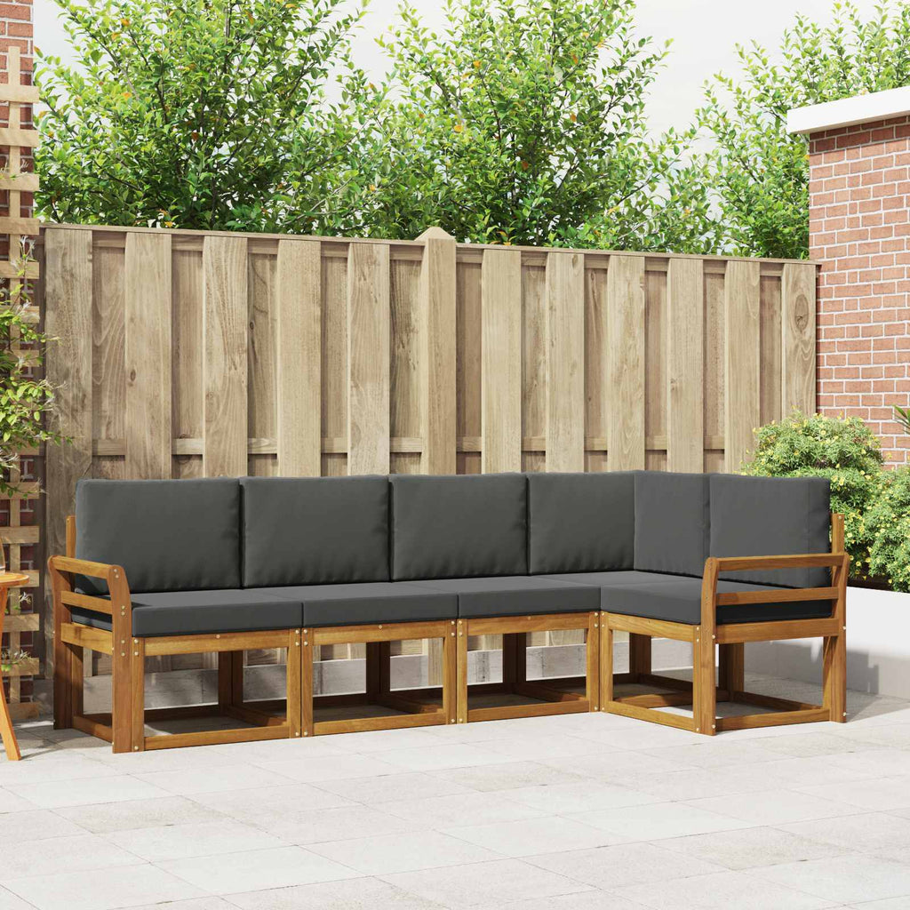 Outdoor-Sofagarnitur mit Kissen 5 pcs Natur und Anthrazit
