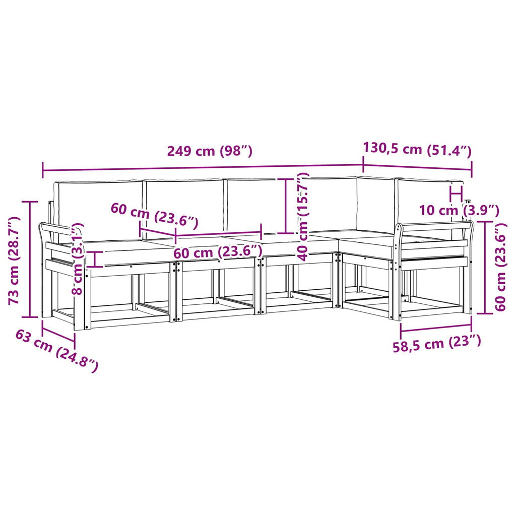 Outdoor-Sofagarnitur mit Kissen 5 pcs Natur und Beige