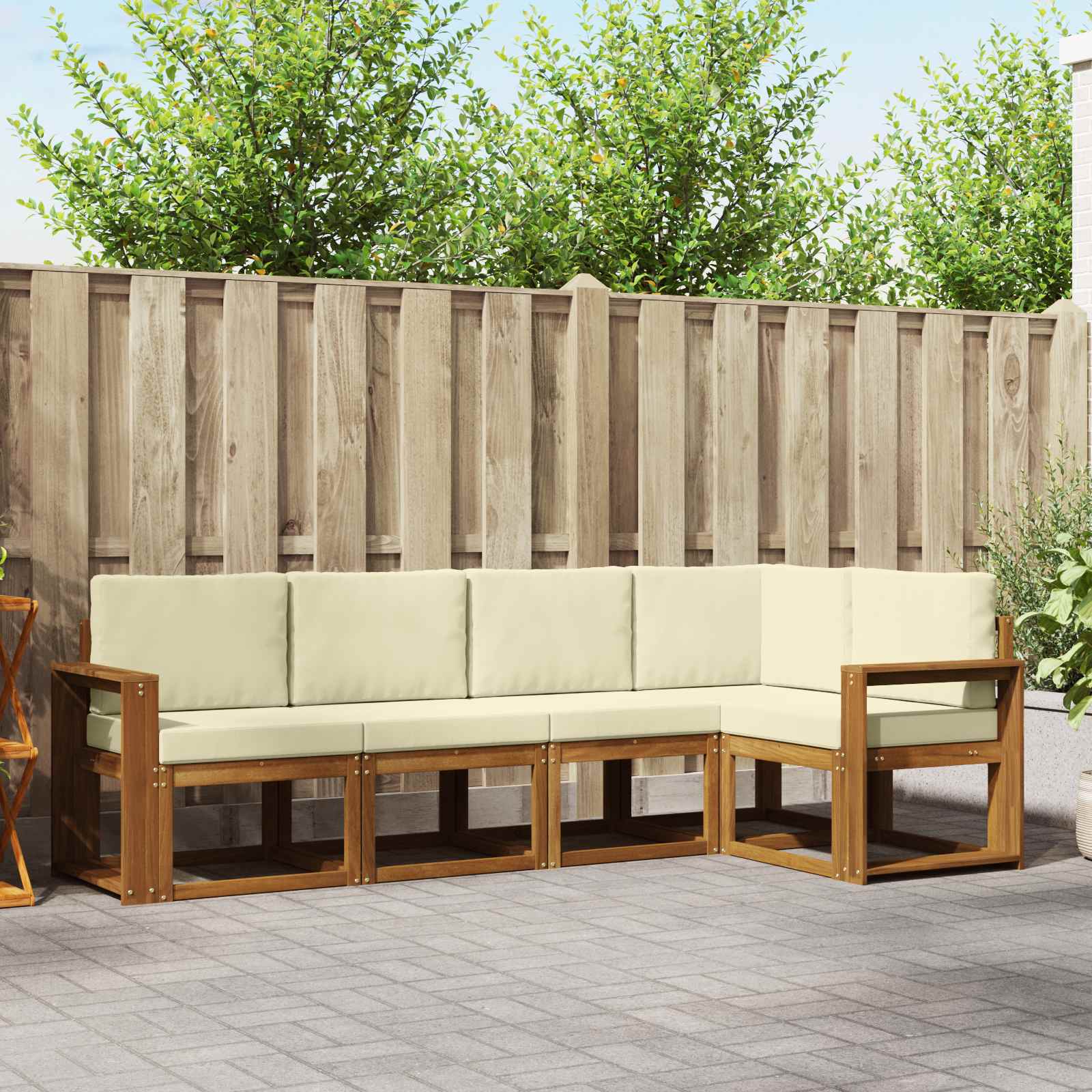 Outdoor-Sofagarnitur mit Kissen 5 pcs Natur und Creme