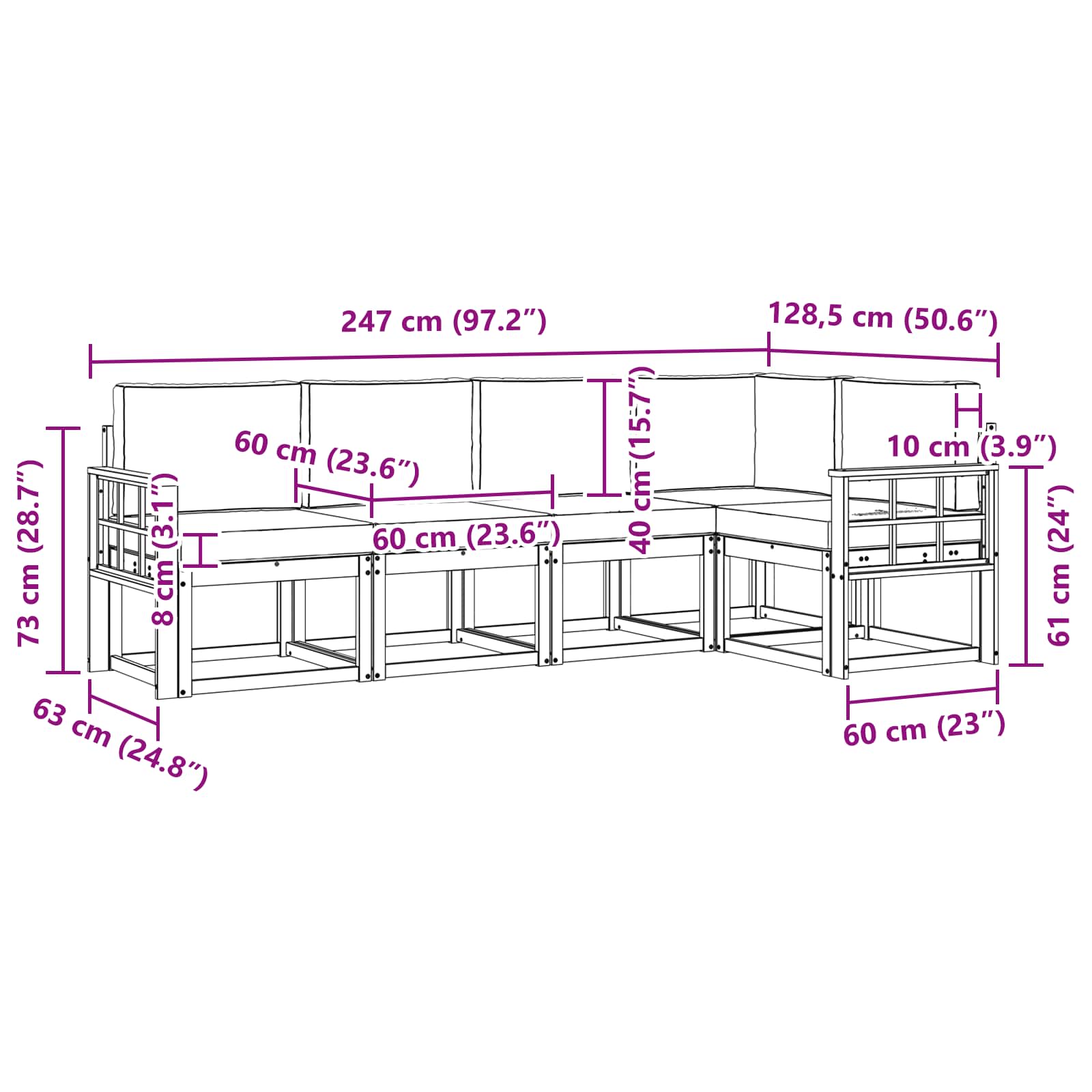 Outdoor-Sofagarnitur mit Kissen 5 pcs Natur und Creme