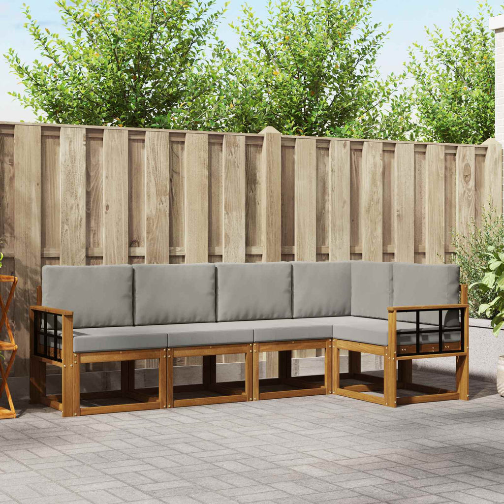 Outdoor-Sofagarnitur mit Kissen 5 pcs Natürlich und Hellgrau